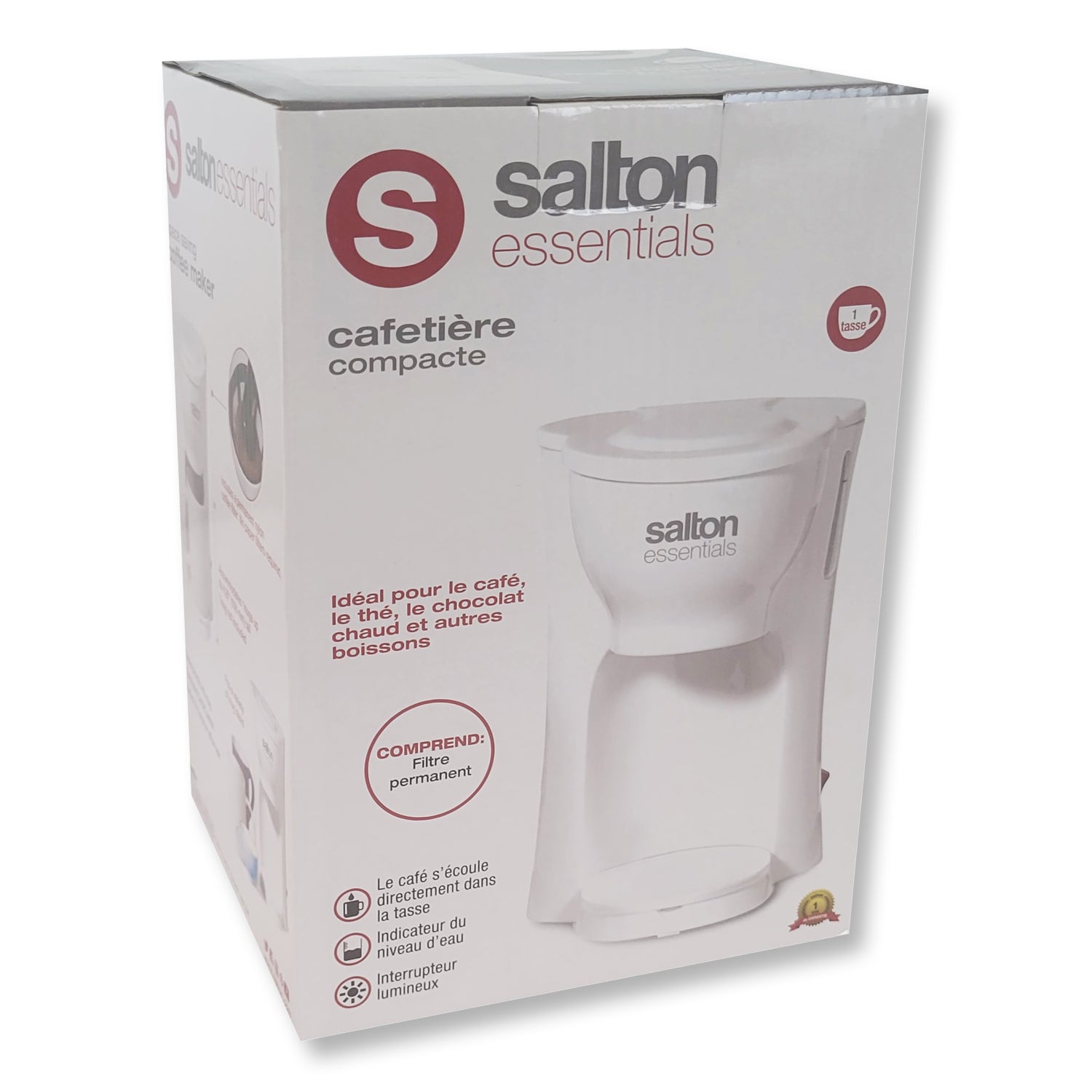 Salton Essentials - Cafetière 1 Tasse Compact avec Filtre Permanent, Blanc - Simple Boutique
