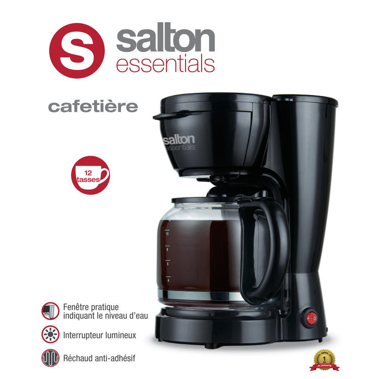 Salton Essentials EFC1774 - Cafetière 12 Tasses, 900 Watts, Noir - Simple Boutique