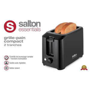 Salton Essentials - Grille-Pain Compact, Capacité de 2 Tranches, Noir - Simple Boutique