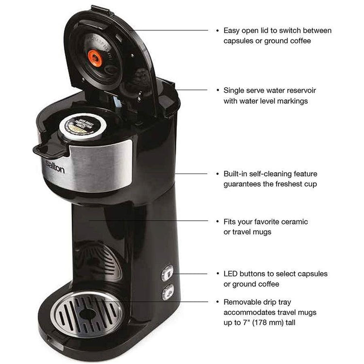 Salton FC1952 Cafetière 2 en 1 à Portion Unique Pour K-Cups ou Panier Filtre Acier Inoxydable - Simple Boutique