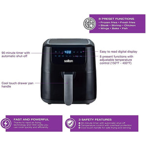 Salton - Friteuse Numérique à Air XL, Capacité de 5L, 1400W, avec 8 Fonctions Préprogrammées, Noir - Simple Boutique