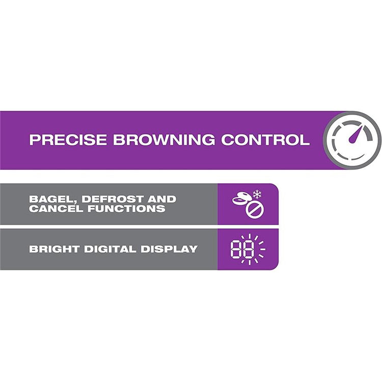 Salton - Grille-Pain à 2 Tranches Extra-Large, 6 Niveaux de Brunissage, 850 Watts, Acier Inoxydable - Simple Boutique