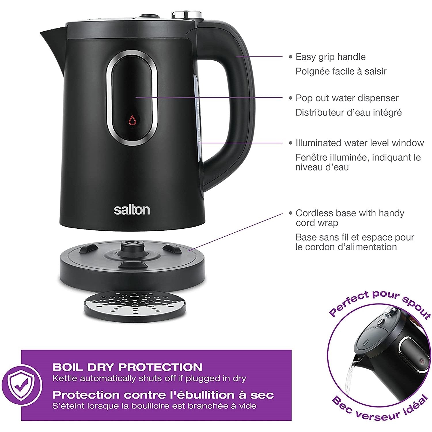 Salton JK2079 Salton Bouilloire Polyvalente et Distributeur d'eau Chaude, 1,5 l Noir - Simple Boutique