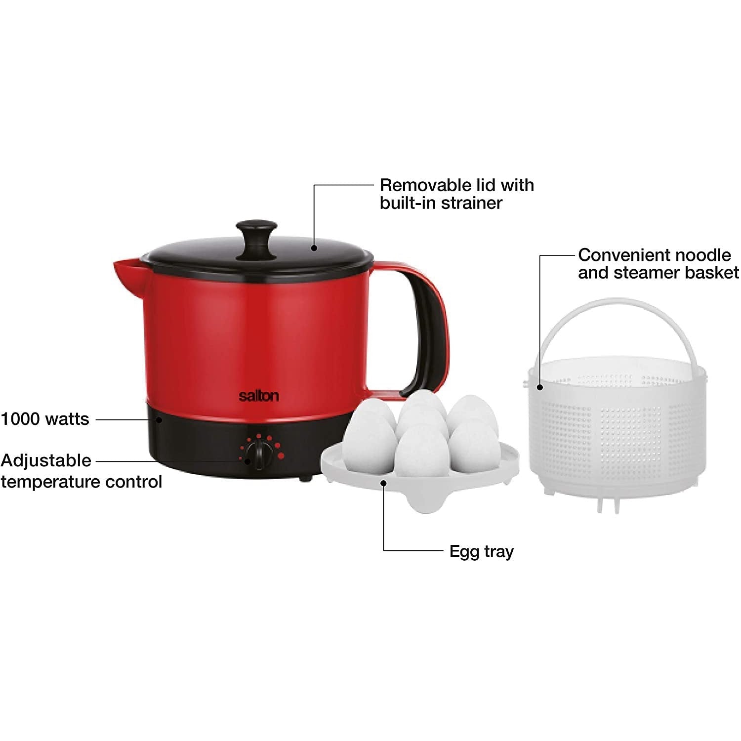 Salton MP2013 - Multipot Multi-Cuiseur Antiadhésif, Capacité de 1.25L, Rouge - Simple Boutique