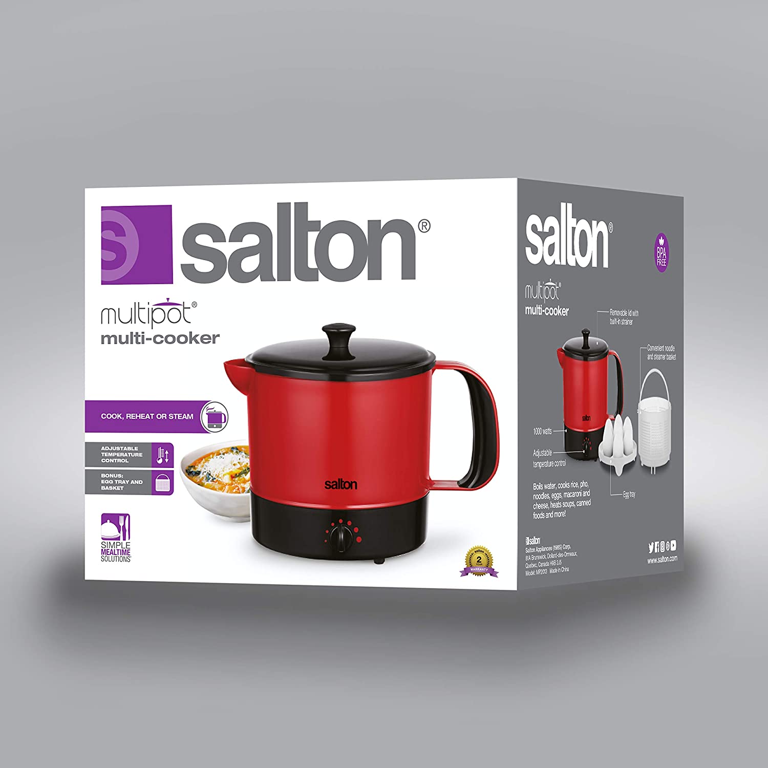 Salton MP2013 - Multipot Multi-Cuiseur Antiadhésif, Capacité de 1.25L, Rouge - Simple Boutique