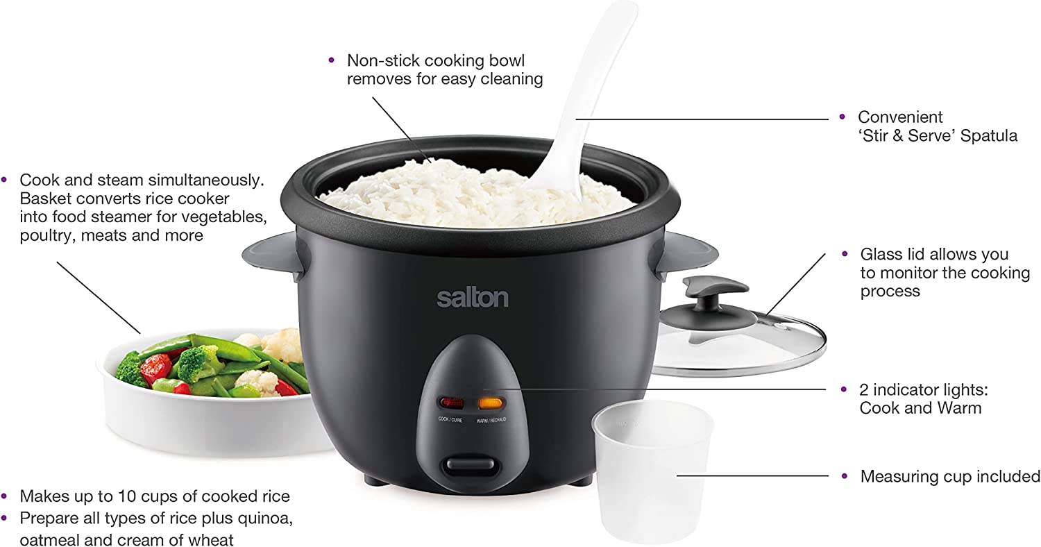 Salton RC2088 Cuiseur À Riz XL Automatique 10 Tasses Noir - Simple Boutique
