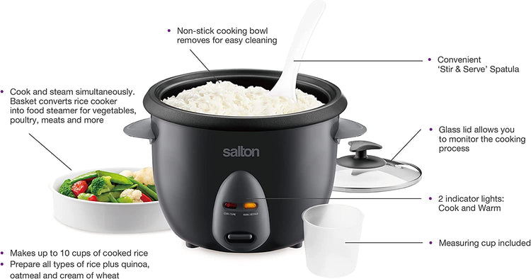 Salton RC2088 Cuiseur À Riz XL Automatique 10 Tasses Noir - Simple Boutique