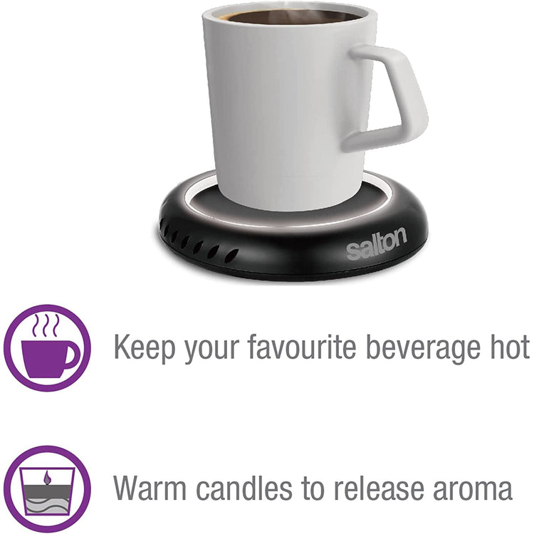 Salton SMW2094BKW - Chauffe-Tasse pour Café, Thé, Bougie Odorante ou Cire avec Éclairage DEL, Noir - Simple Boutique