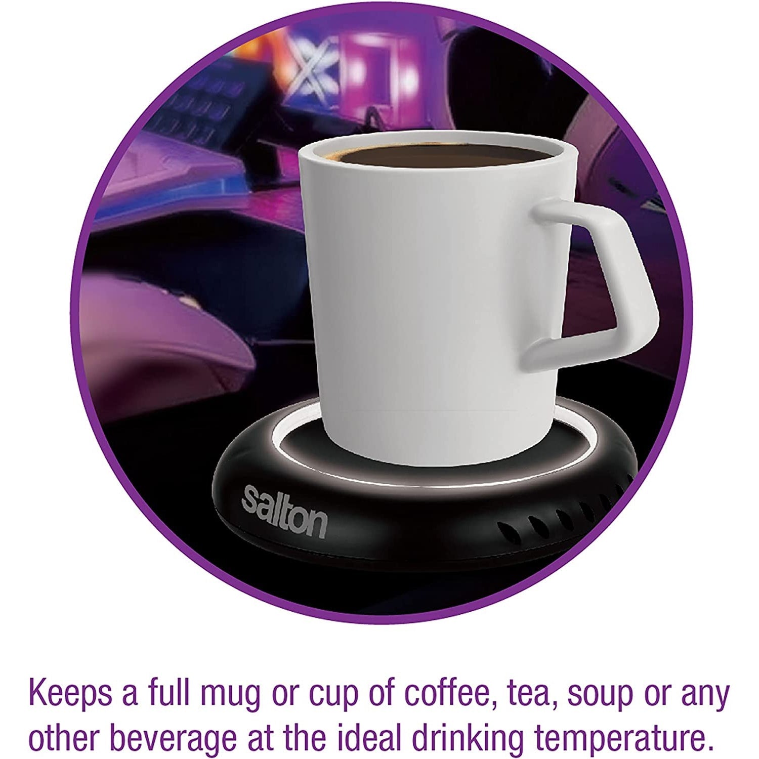 Salton SMW2094BKW - Chauffe-Tasse pour Café, Thé, Bougie Odorante ou Cire avec Éclairage DEL, Noir - Simple Boutique