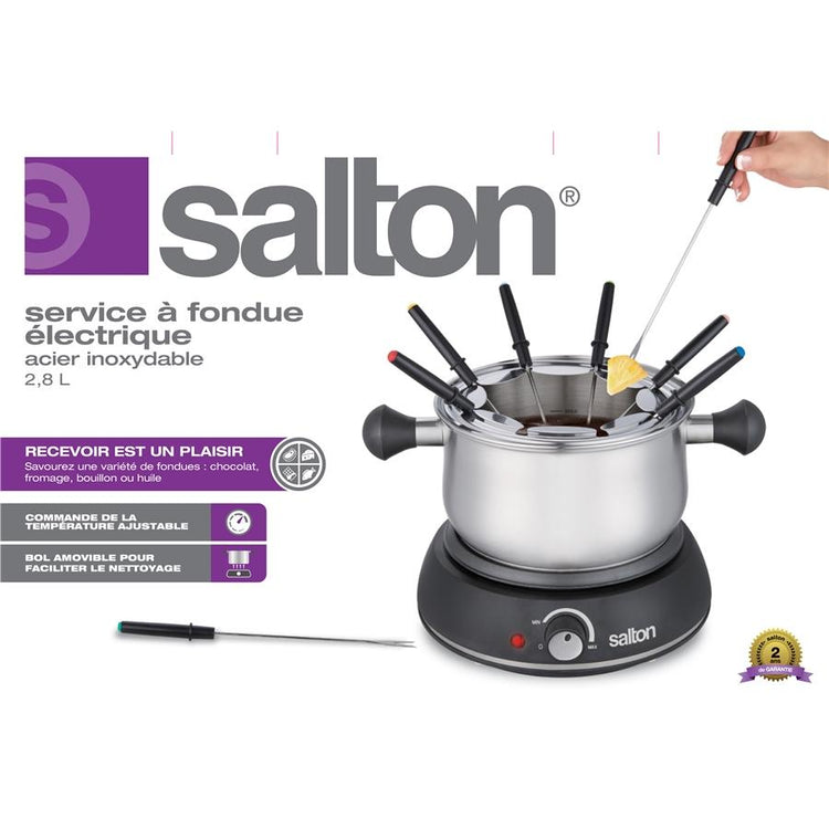Salton - Service de Fondue Électrique, Capacité de 2.8L, Acier Inoxydable - Simple Boutique