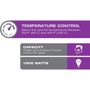 Salton TO2091BK Four Grille-Pain Multifonction, Capacité de 6 Tranches, 3 Fonctions de Cuisson, Acier Inoxydable - Simple Boutique