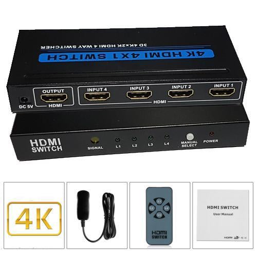 Sélecteur HDMI 4 entrées à 1 sortie + télécommande Premium 4K x 2K - Simple Boutique