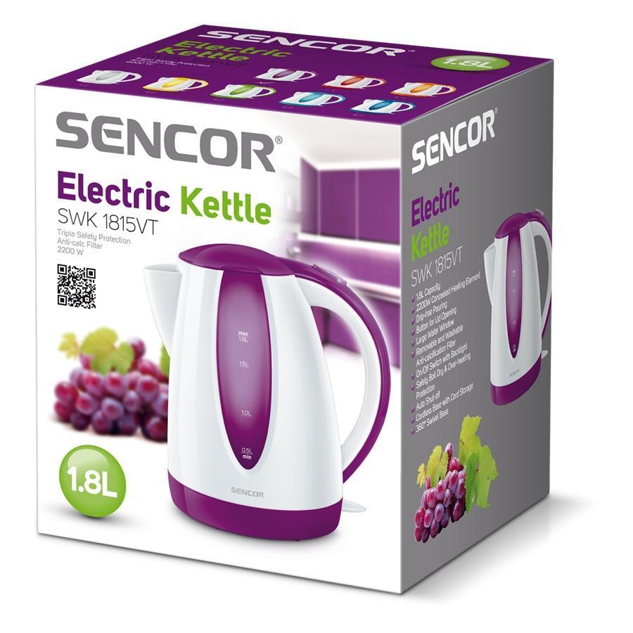 Sencor - Bouilloire Électrique avec Filtre Amovible, Capacité de 1.8 Litres, 1200W, Mauve - Simple Boutique