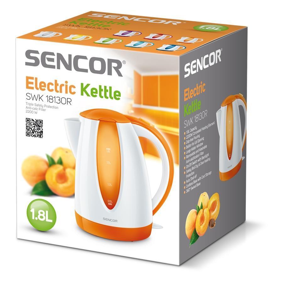 Sencor - Bouilloire Électrique avec Filtre Amovible, Capacité de 1.8 Litres, 1200W, Orange - Simple Boutique