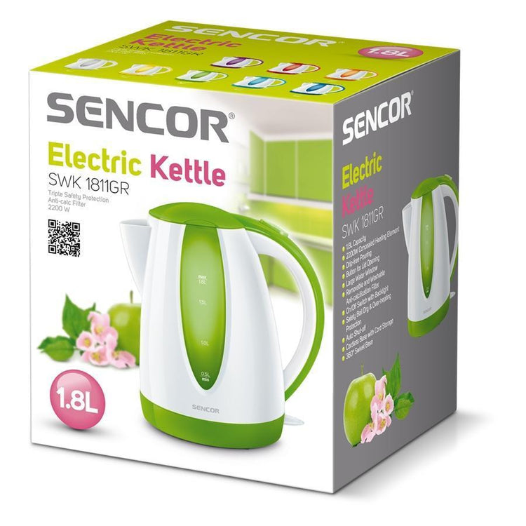 Sencor - Bouilloire Électrique avec Filtre Amovible, Capacité de 1.8 Litres, 1200W, Vert - Simple Boutique