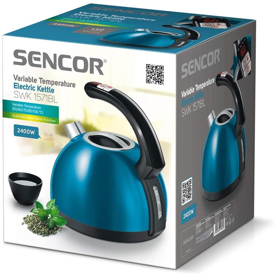 Sencor - Bouilloire Électrique avec Réglage de la Température et Affichage LED, Capacité de 1.5L, 1500W, Bleu Métallique - Simple Boutique