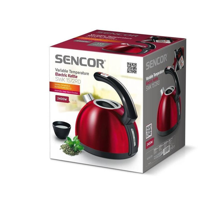 Sencor - Bouilloire Électrique avec Réglage de la Température et Affichage LED, Capacité de 1.5L, 1500W, Rouge Métallique - Simple Boutique