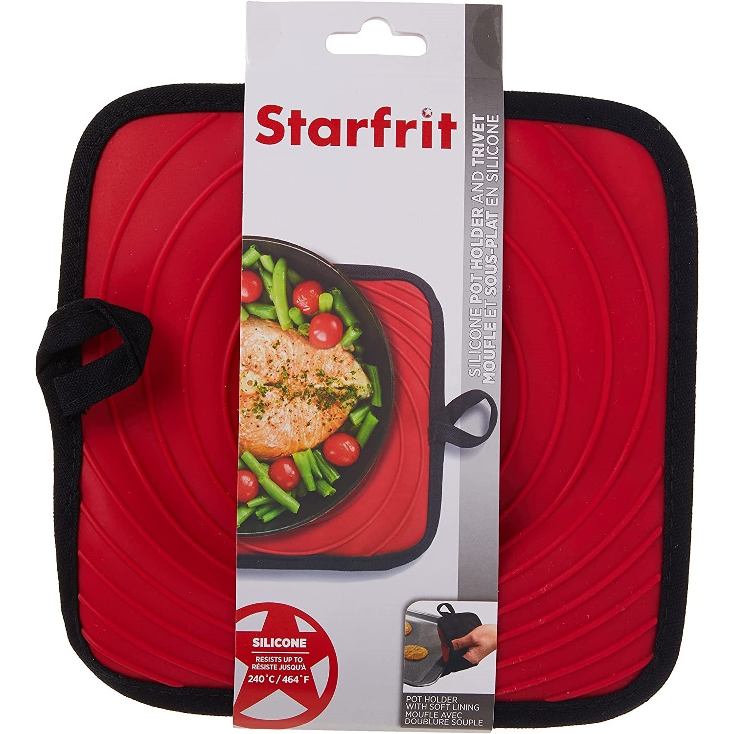 Starfrit - Ensemble de 2 Mitaines/Sous-Plat en Silicone, Résiste Jusqu'à 240 Degré Celcius, Étanche, Rouge - Simple Boutique