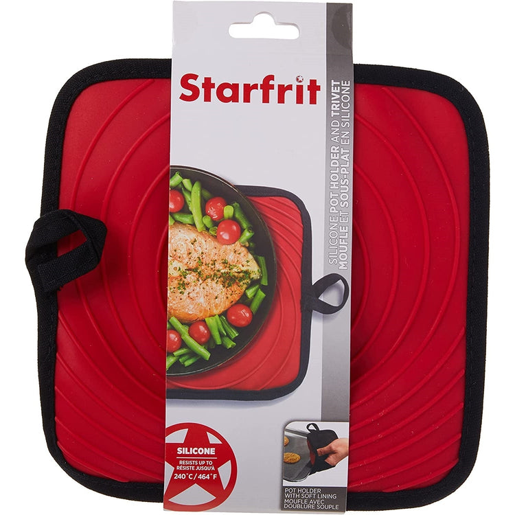 Starfrit - Ensemble de 2 Mitaines/Sous-Plat en Silicone, Résiste Jusqu'à 240 Degré Celcius, Étanche, Rouge - Simple Boutique