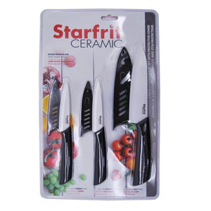 Starfrit - Ensemble de 3 Couteaux en Céramique avec Étui, Noir - Simple Boutique