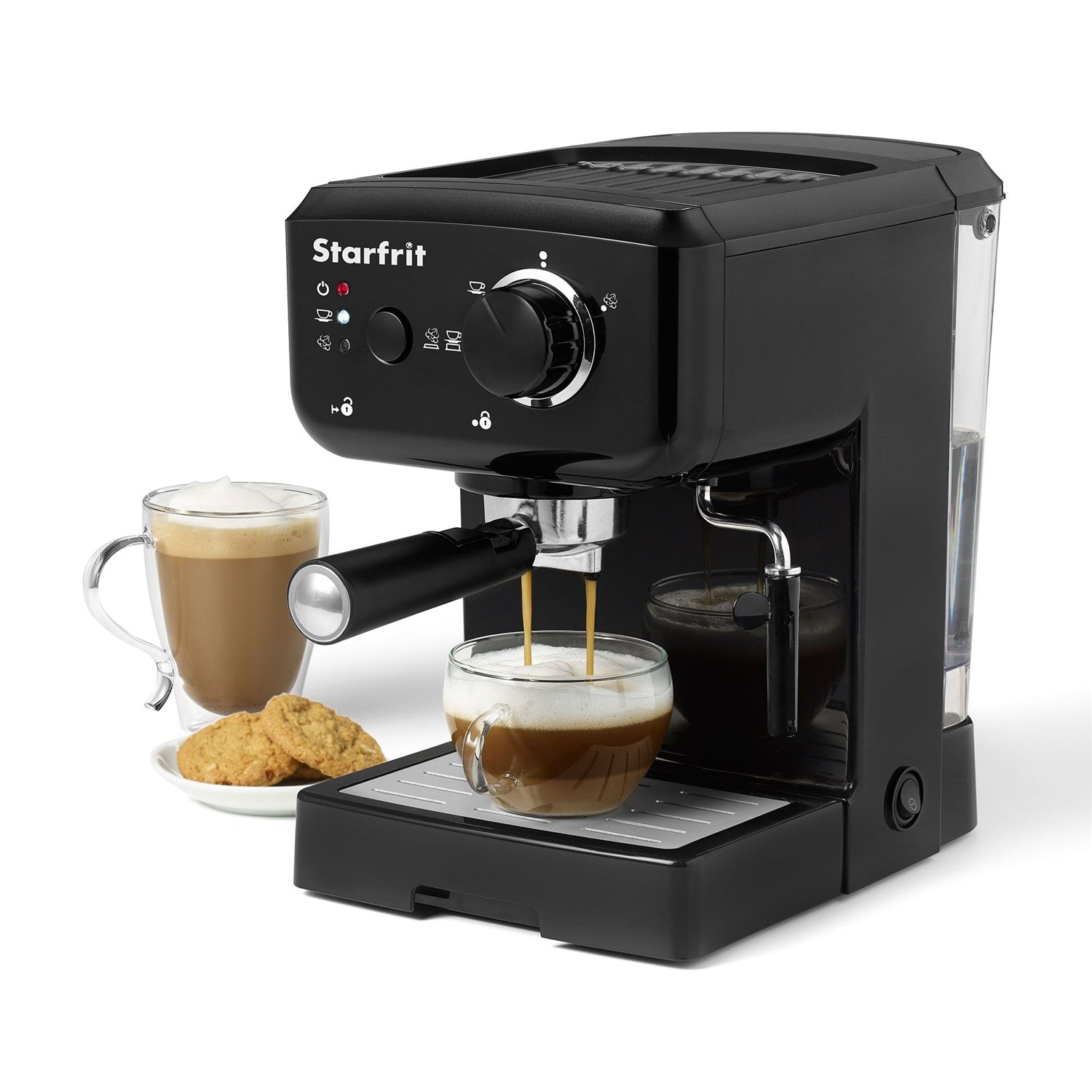 Starfrit - Machine à Café Espresso et Cappucinno, Comprend Buse à Vapeur Rotative et Mousseur à Lait, Noir - Simple Boutique