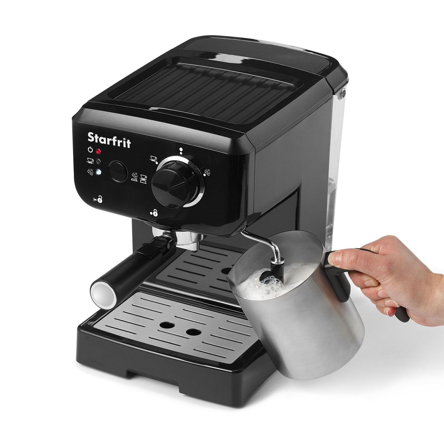 Starfrit - Machine à Café Espresso et Cappucinno, Comprend Buse à Vapeur Rotative et Mousseur à Lait, Noir - Simple Boutique