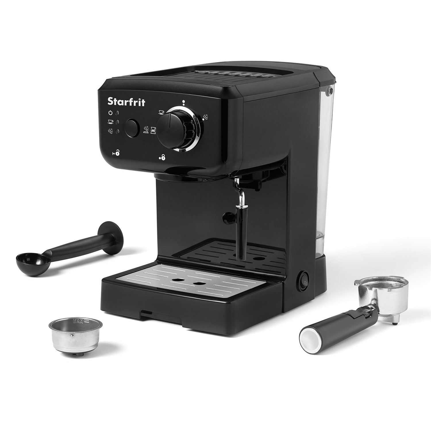 Starfrit - Machine à Café Espresso et Cappucinno, Comprend Buse à Vapeur Rotative et Mousseur à Lait, Noir - Simple Boutique