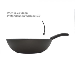 Starfrit - Wok en Fonte d'acier, Diamètre de 12", Revêtement Antiadhésif, Noir - Simple Boutique
