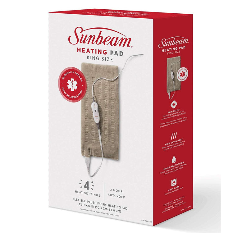 Sunbeam - Coussin Chauffant XL 12'' x 24'' avec Arrêt Automatique, Beige - Simple Boutique