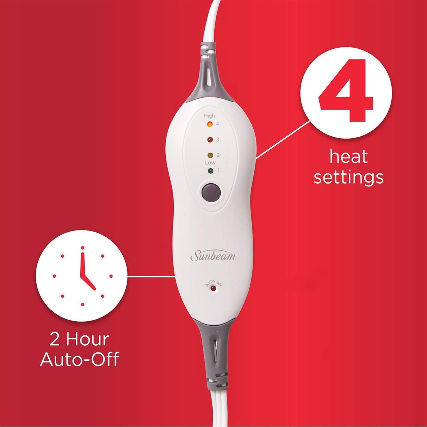 Sunbeam - Coussin Chauffant XL 12'' x 24'' avec Arrêt Automatique, Beige - Simple Boutique