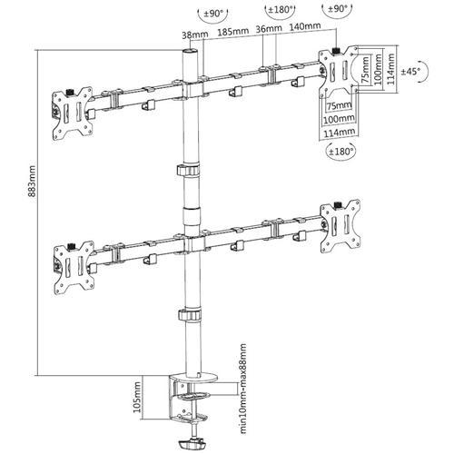 Support De Bureau 4 Bras Articulés Pour Tvs / Moniteurs 13" À 27" Avec Serre - Simple Boutique