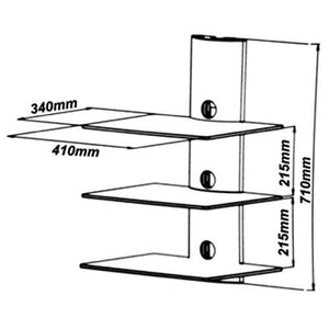 Support Mural 3 tablettes verre trempé noir et montant noir XL - Simple Boutique