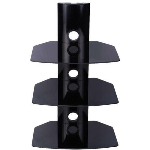 Support Mural 3 tablettes verre trempé noir et montant noir XL2 - Simple Boutique