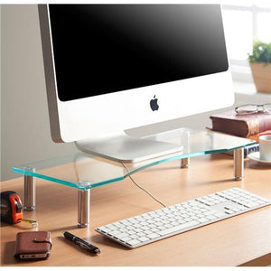 Support TV Ou Moniteur Tablette De Verre Multimedia Sur Meuble 56 X 24 Cm Clair - Simple Boutique