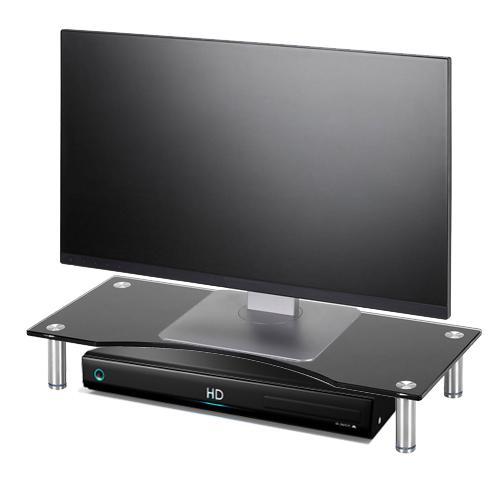 Support TV Ou Moniteur Tablette De Verre Multimedia Sur Meuble 56 X 24 Cm Noir ou Clair - Simple Boutique