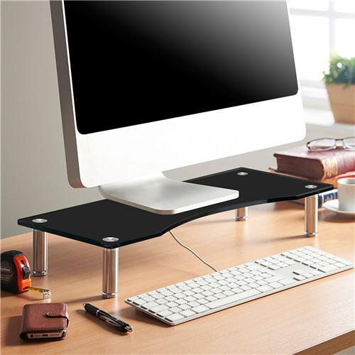 Support TV Ou Moniteur Tablette De Verre Multimedia Sur Meuble 56 X 24 Cm Noir ou Clair - Simple Boutique