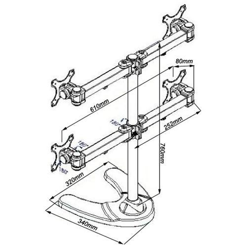 Support de bureau 4 bras articulés avec base 4 Moniteurs 13-24po - Simple Boutique
