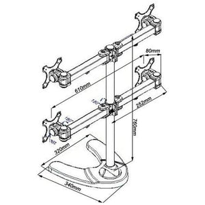 Support de bureau 4 bras articulés avec base 4 Moniteurs 13-24po - Simple Boutique