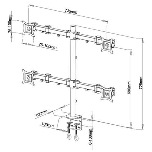 Support de bureau articulé pour 4 moniteurs 13 - 27 po - Simple Boutique