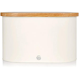 Swan - Boite à Pain de la Collection Nordique avec Couvercle en Bambou, 15cm x 15cm x 35cm, Blanc Mat - Simple Boutique