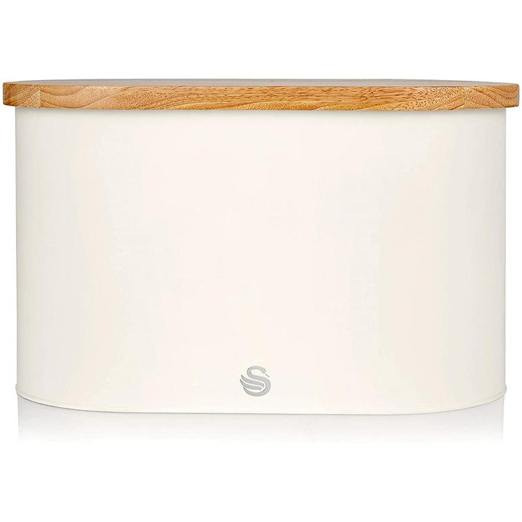 Swan - Boite à Pain de la Collection Nordique avec Couvercle en Bambou, 15cm x 15cm x 35cm, Blanc Mat - Simple Boutique