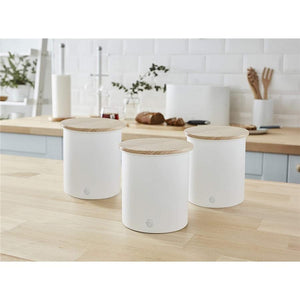 Swan - Ensemble de 3 Boites de Rangement de la Collection Nordique avec Couvercle en Bambou, Capacité de 1.84L, Blanc Mat - Simple Boutique