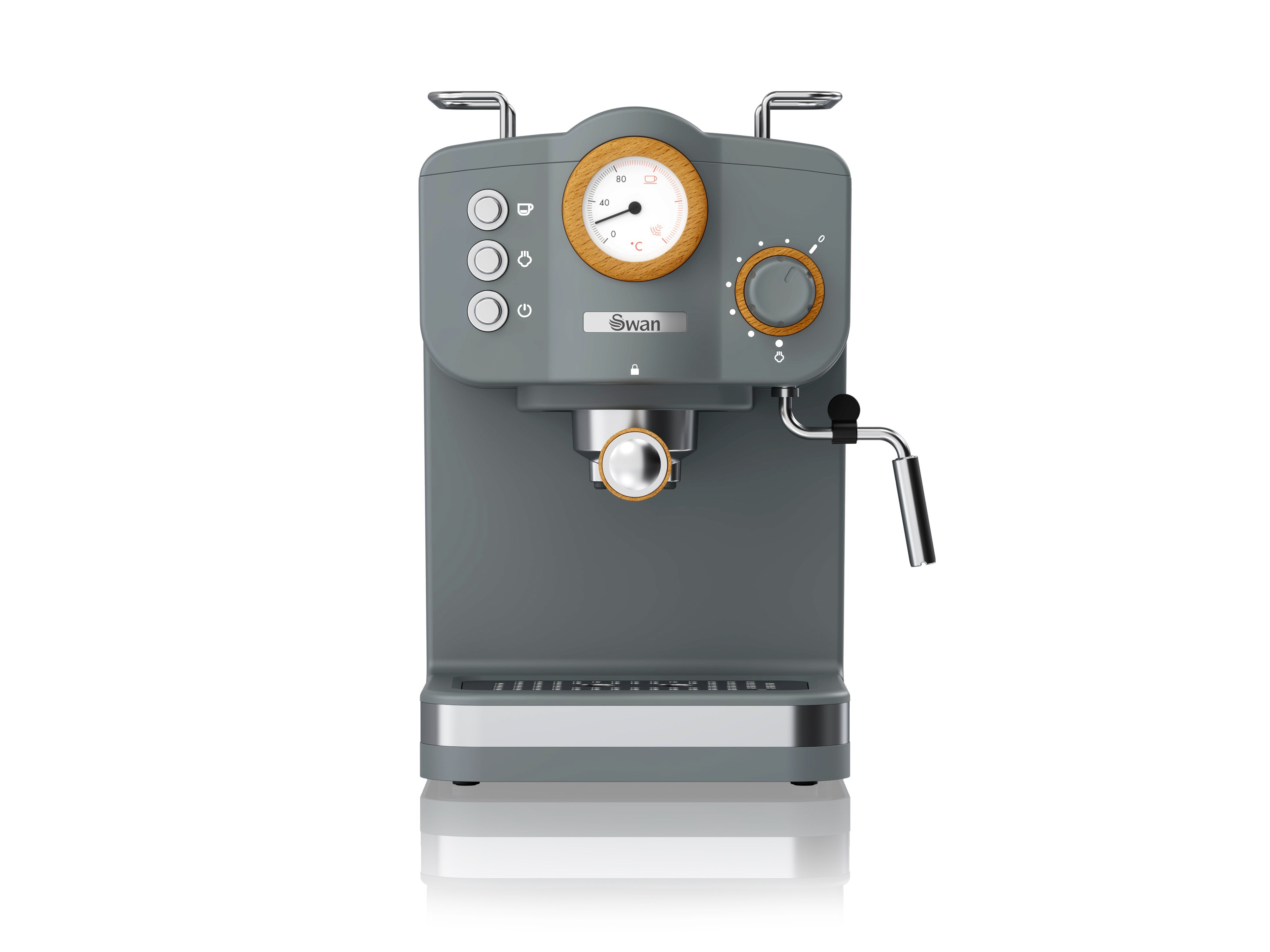 Swan Nordic SK22111GRYN Machine à Espresso, Pression 15 Bars, Mousseur à Lait, Réservoir 1,2 L, Gris - Simple Boutique