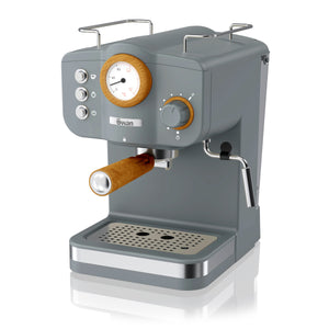 Swan Nordic SK22111GRYN Machine à Espresso, Pression 15 Bars, Mousseur à Lait, Réservoir 1,2 L, Gris - Simple Boutique