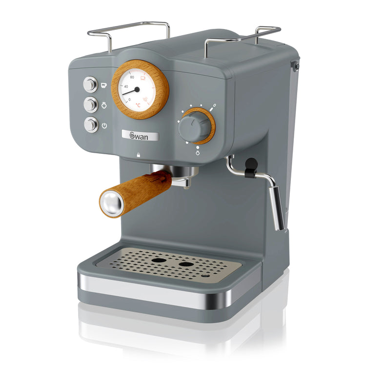 Swan Nordic SK22111GRYN Machine à Espresso, Pression 15 Bars, Mousseur à Lait, Réservoir 1,2 L, Gris - Simple Boutique