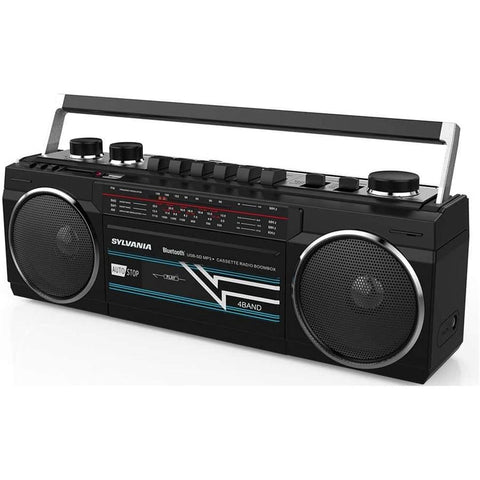 Sylvania - BoomBox Rétro Bluetooth et Lecteur Cassette avec Radio FM, Noir