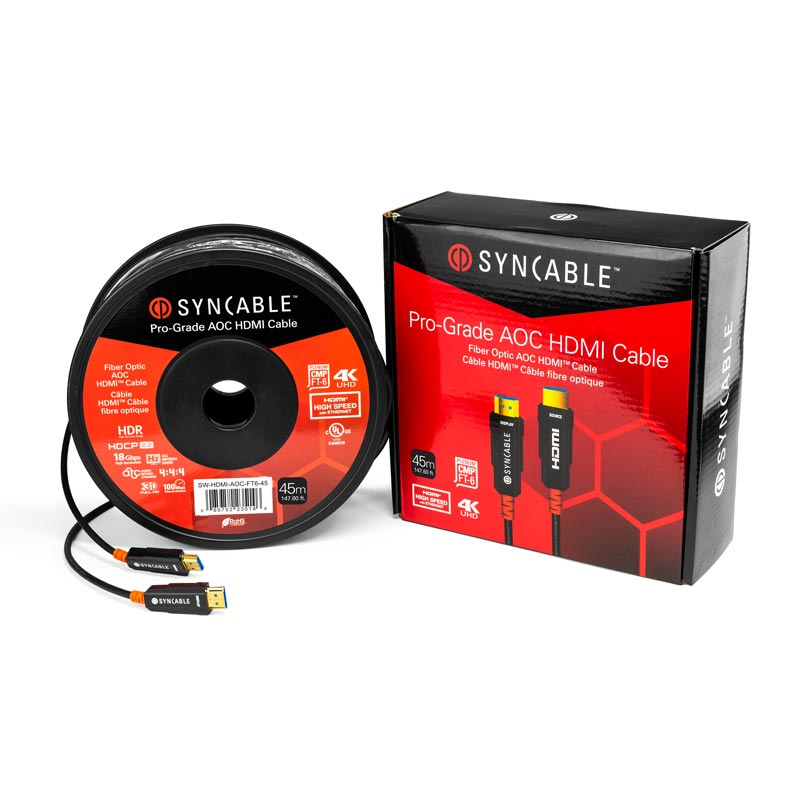 SynCable Câble HDMI 2.0 Optique Actif AOC 4K 60 Hz 18 Gbit/s cULus FT6 Résistant au Feu CMP Plenum 45m - Simple Boutique