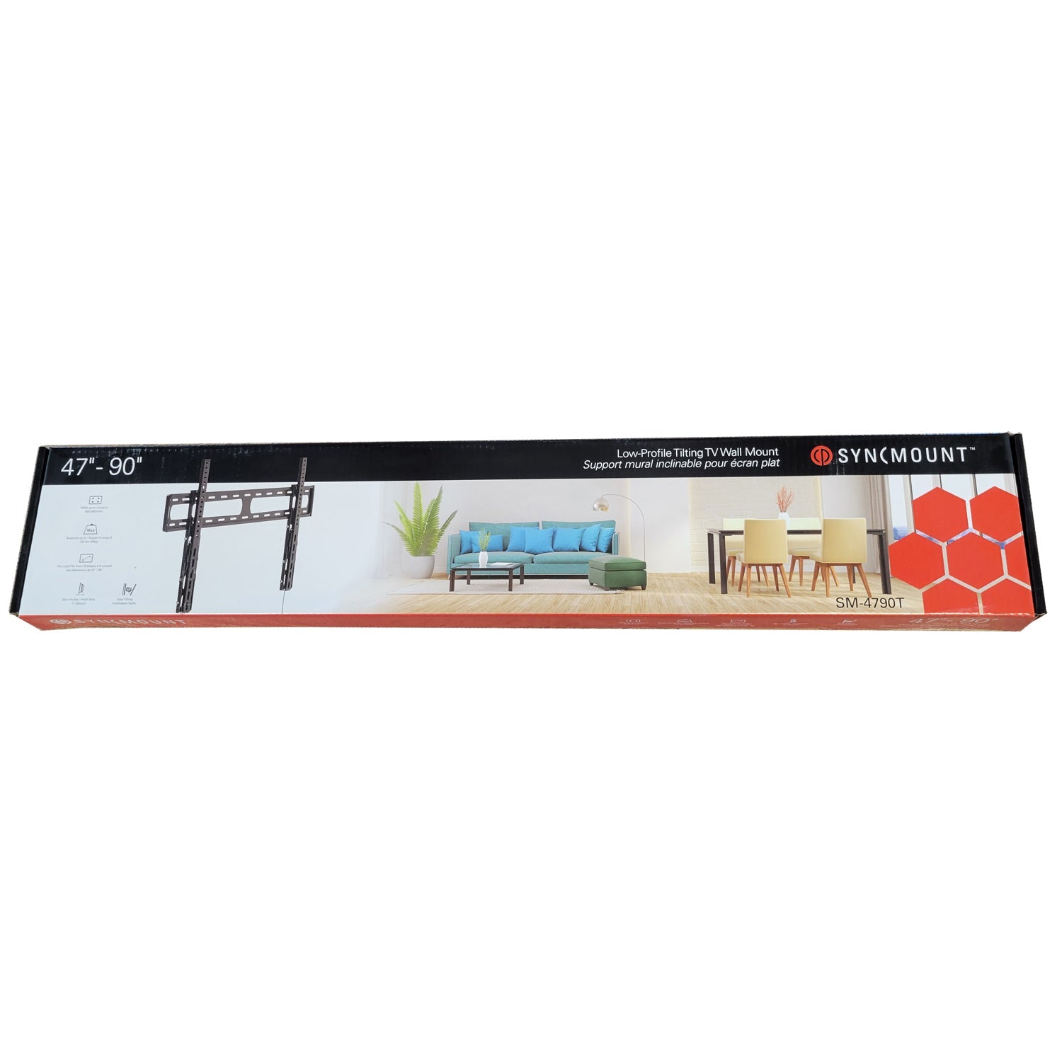 SyncMount SM-4790T Support Mural pour Téléviseur 47" à 90" Inclinable à Profile Bas Noir - Simple Boutique