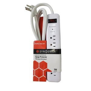 SyncPower SP-6FS-750J-W Parasurtenseur 750 Joules, 6 Prises D'Intérieur Blanc - Simple Boutique