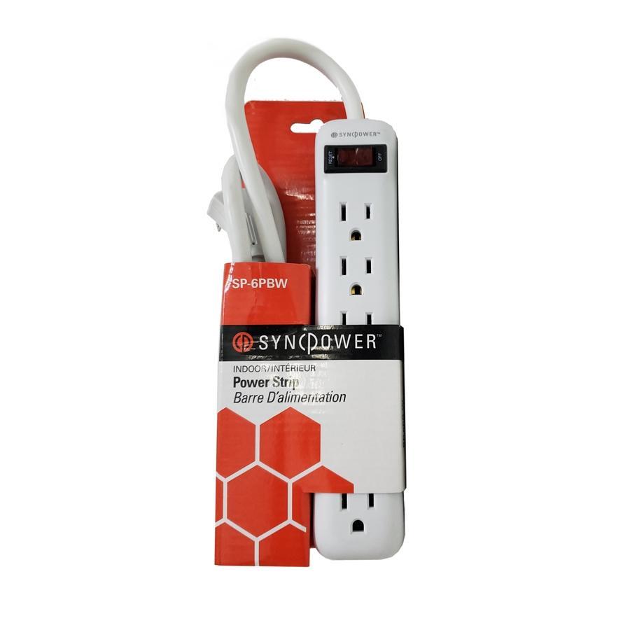 SyncPower SP-6PB-W Barre d'alimentation d'Intérieur 6 Prises, Blanc - Simple Boutique